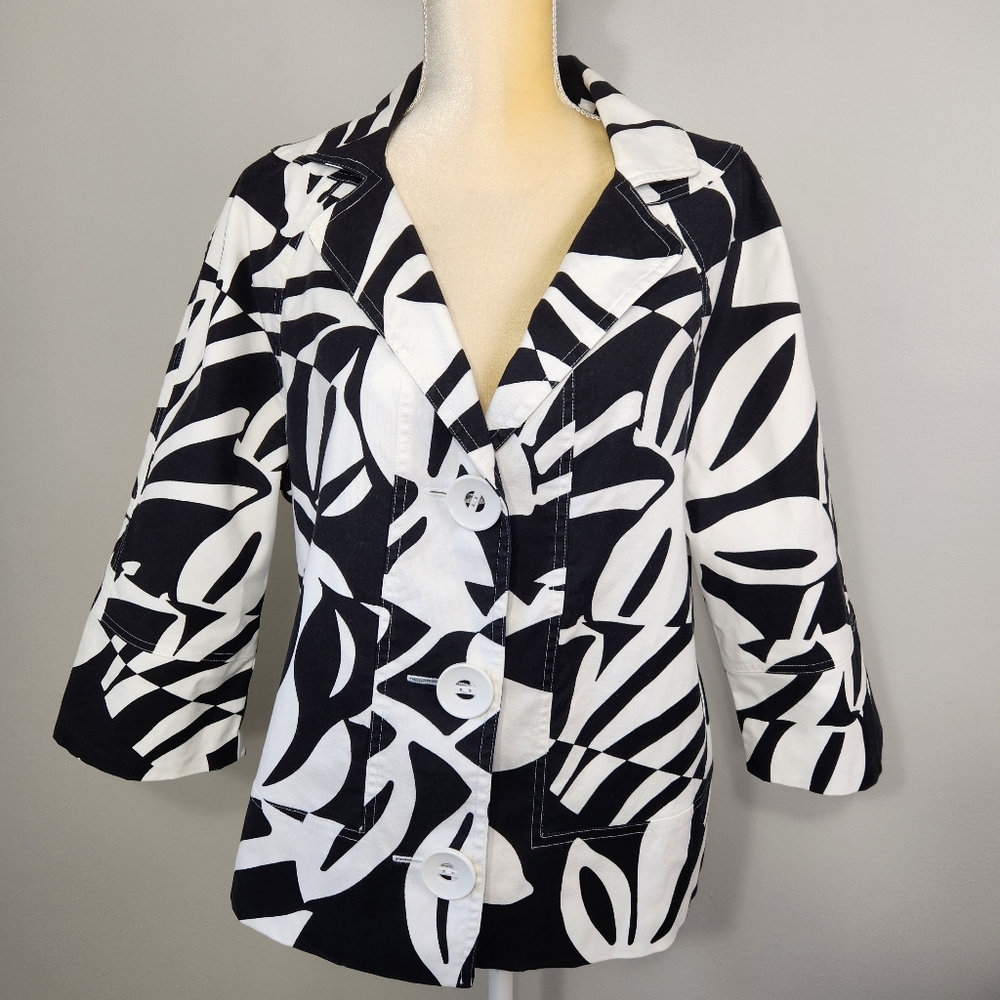Laura Ashley 90s Swing Jacket Size XL Black White Cotton spring easter